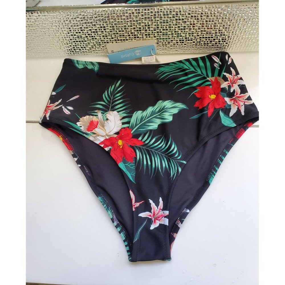 CUPSHE Women's Tropical Floral High Waist Bikini Bottom Size Medium